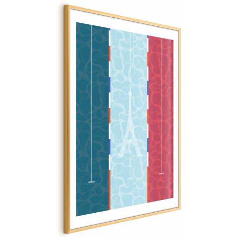 Affiche - Illustration d'une piscine avec le drapeau français en arrière-plan (1/4)