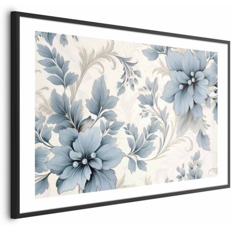 Affiche - Fleurs ornementales turquoise rétro (1/4)