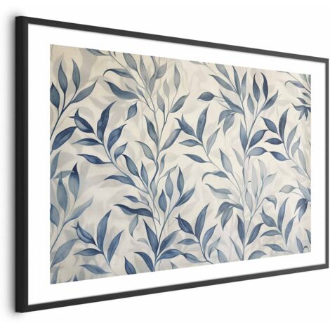 Affiche - Un délicat motif botanique avec des feuilles bleues (1/4)