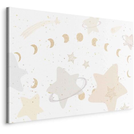Image - Galaxie fabuleuse - Phases de la lune dans des tons de jaune parmi des étoiles beiges et cendrées avec poussière d'étoiles/lune et étoiles (1/3)