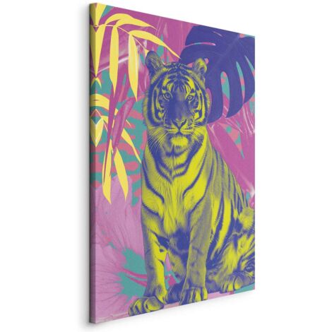Image - Tigre coloré - Couleurs intenses d'un tigre entouré de plantes tropicales (1/3)