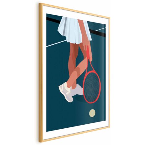 Affiche - Joueur de tennis avec une raquette rouge sur le court - illustration (1/4)