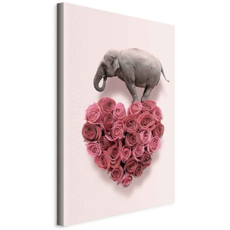 Image - Amoureux des roses (1 partie) - un éléphant dans un cœur de fleurs sur fond rose (1/5)