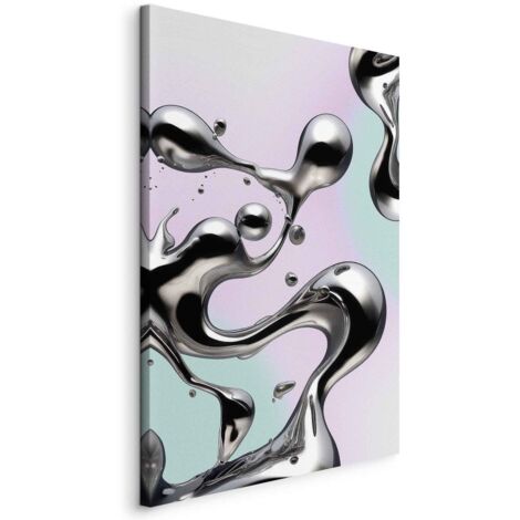 Peinture - Fluidités métalliques - formes argentées abstraites sur fond violet menthe (1/3)