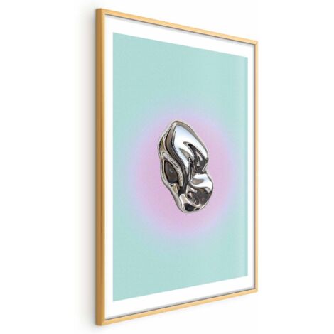 Affiche - Forme Métallique - sculpture abstraite sur fond menthe avec un halo violet (1/4)