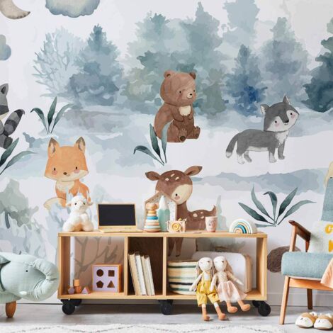 Papier peint photo - Amusements en forêt - Animaux de la forêt peints à l'aquarelle (1/5)