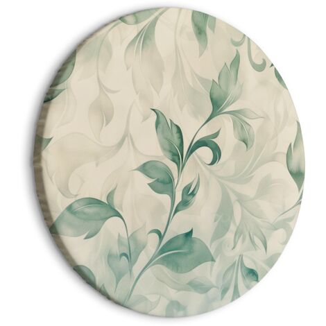 Peinture ronde - Motif botanique à l'aquarelle : feuilles vertes et beiges délicates / Feuilles vertes et beiges à l'aquarelle (1/4)