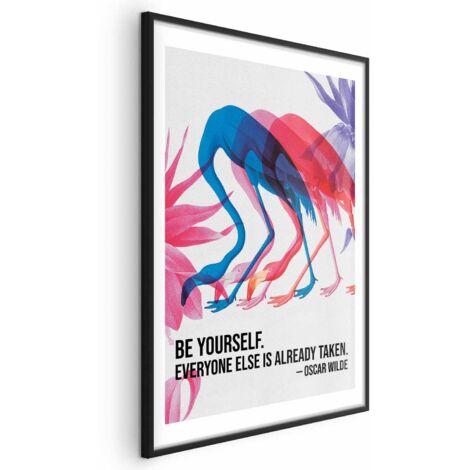 Affiche - Répétition colorée - trois silhouettes de flamants roses et une citation inspirante (1/4)