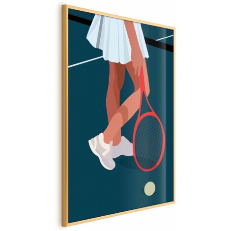 Affiche - Joueur de tennis avec une raquette rouge sur le court - illustration (1/4)