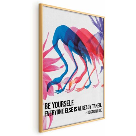 Affiche - Répétition colorée - trois silhouettes de flamants roses et une citation inspirante (1/4)