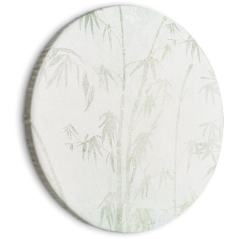 Peinture ronde - Forêt de bambous - Délicate jungle de bambous aux teintes pastel d'aigue-marine et de vert sur fond clair / Jungle asiatique (1/4)