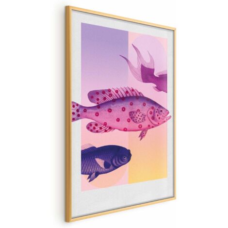Affiche - Poissons fantaisie - illustration artistique de poissons sur fond coloré (1/4)