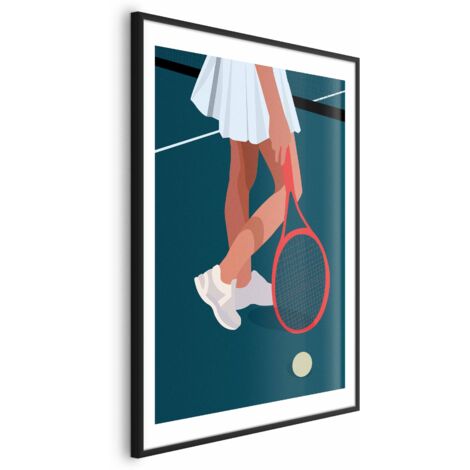 Affiche - Joueur de tennis avec une raquette rouge sur le court - illustration (1/4)