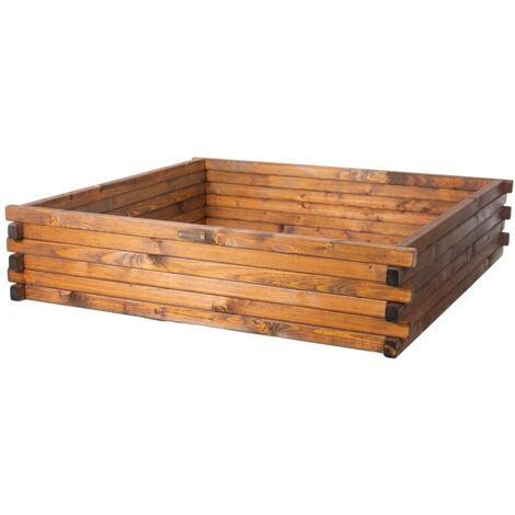 Jardinière surélevée en bois 100x100x24cm Greenspot - Jardinière surélevée pour herbes, fleurs, légumes - Bac de jardin en bois imprégné - Palissandre