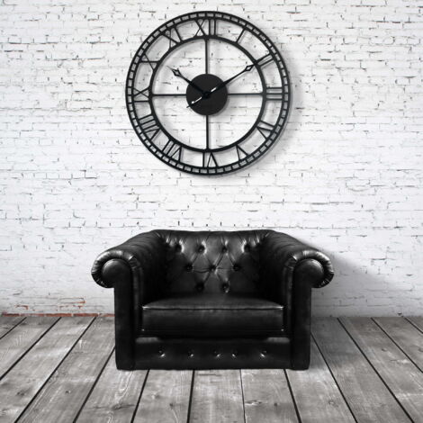 Grande horloge murale en métal noir 80 cm (1/5)