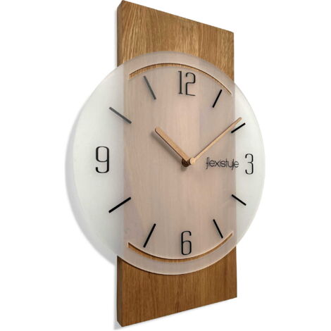 Horloge murale géométrique en bois 40 cm Blanc givré (1/5)