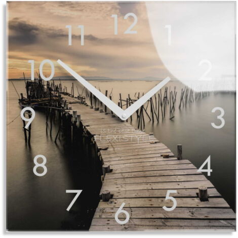 Horloge murale moderne pour le salon, coucher de soleil sur la jetée (1/4)