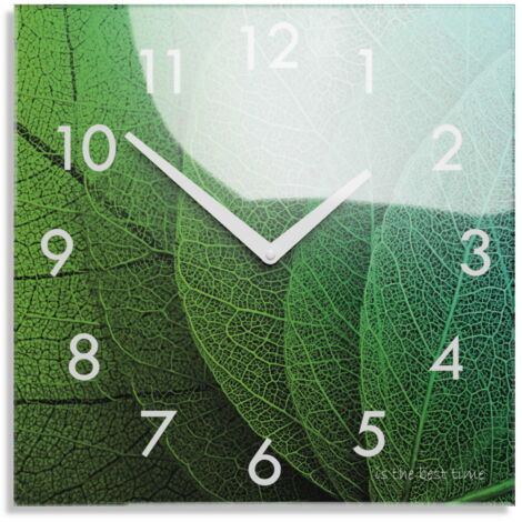 Horloge murale moderne pour le salon, motif feuilles vertes (1/4)