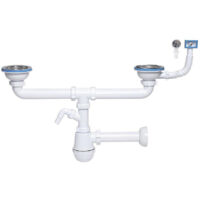 Siphon évier 115 mm double – Entrée lave-vaisselle – Compatible éviers doubles – PVC durable pour installations fiables – TYC