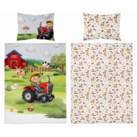 Parure de lit en bambou 100x135 Tracteur de ferme Rouge