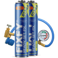 Kit de recharge climatisation R134a 500 ml – 2 bidons + tuyau avec manomètre – Lubrifiant et produit d'étanchéité inclus