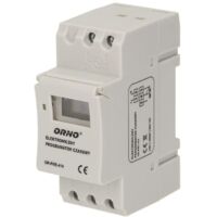 Minuterie 16 programmes – Écran LCD – Montage rail DIN TH35 – Charge max 3680W – Cycle quotidien/hebdomadaire – Classe de protection IP20 – Orno