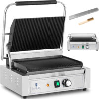 Royal Catering – Gril de contact électrique rainuré 33 x 22 cm – 2200 W – Acier inoxydable – Cuisson simultanée des deux côtés