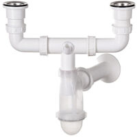 Siphon double évier transparent – Raccord pour lave-vaisselle – Corps transparent pour inspection facile – Diamètre PVC 40mm – Pepte