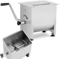 Royal Catering – Hachoir manuel à viande 16 l – Acier inoxydable – Entraînement par manivelle – 4 lames en aluminium – Couvercle transparent