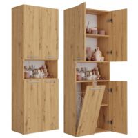 Poteau de salle de bain 1K/DK – Chêne artisan – 5 étagères (4 fermées, 1 ouverte) – Inclus : 1 panier