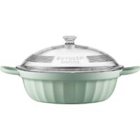 Batterie de cuisine en aluminium émaillé BUYDEEM avec couvercle en verre et cuiseur vapeur, 3,8 l, modèle CP181, couleur : vert douillet