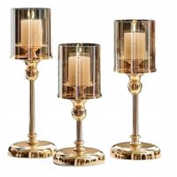 Élégant ensemble de 3 pièces de bougeoirs en verre doré bougeoir doré
