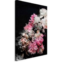 Tableau - Charme de pivoine (1 pièce) - un bouquet de fleurs coloré sur fond noir