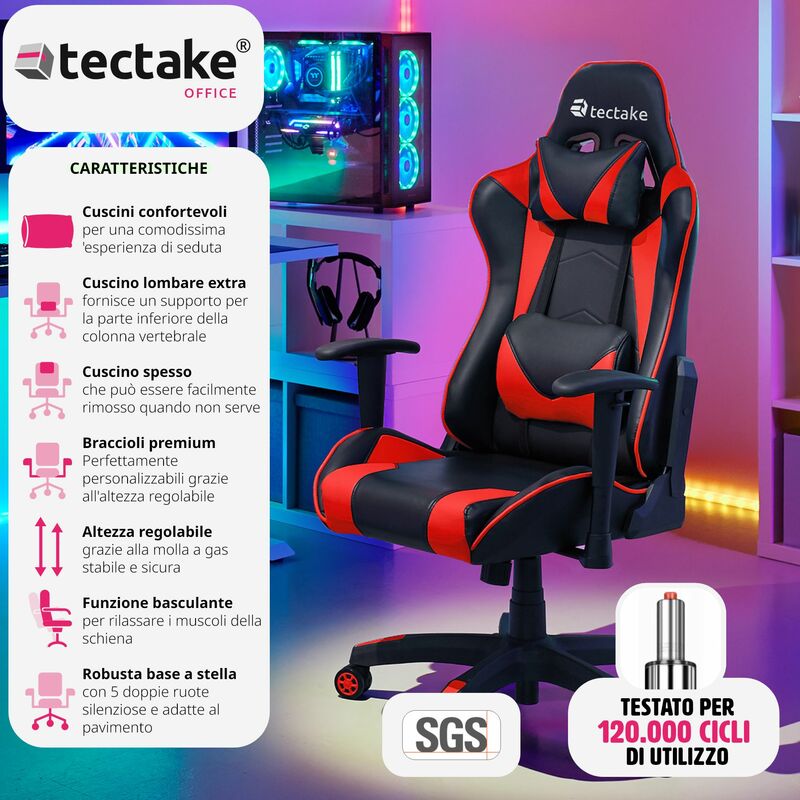 TecTake® Poltrona da Ufficio, Sedia scrivania con Poggiatesta e Braccioli,  Base con Rotelle, Sedia Ergonomica con Altezza Regolabile, Funzione  Basculante, Poltrona Ufficio - Nero : : Casa e cucina