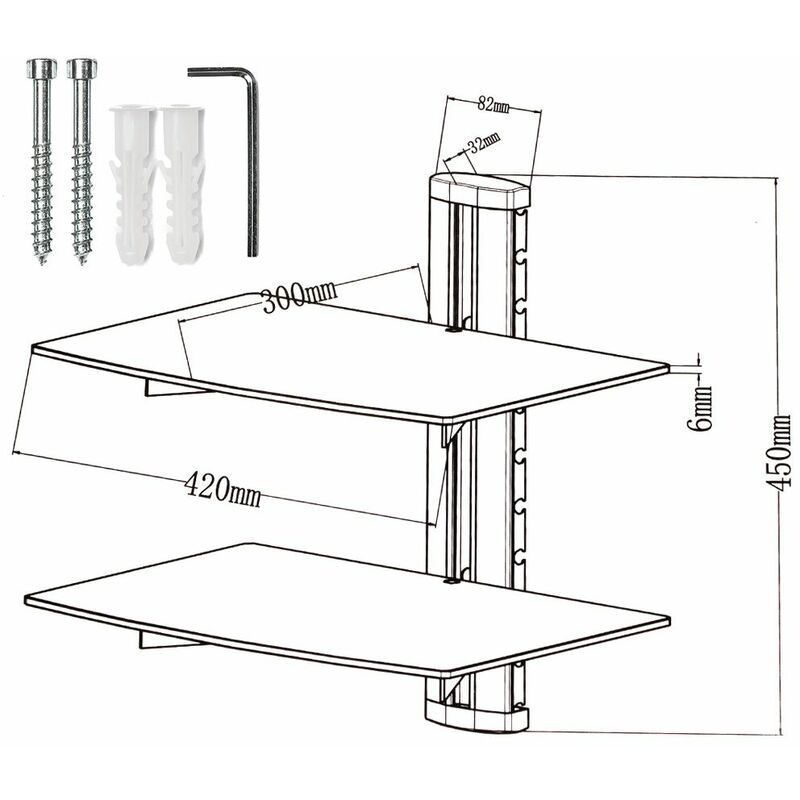 Supporto con fissaggio a parete e 2 ripiani per lettori DVD e ricevitori modello  3 - staffa tv, supporto per tv, supporto tv parete