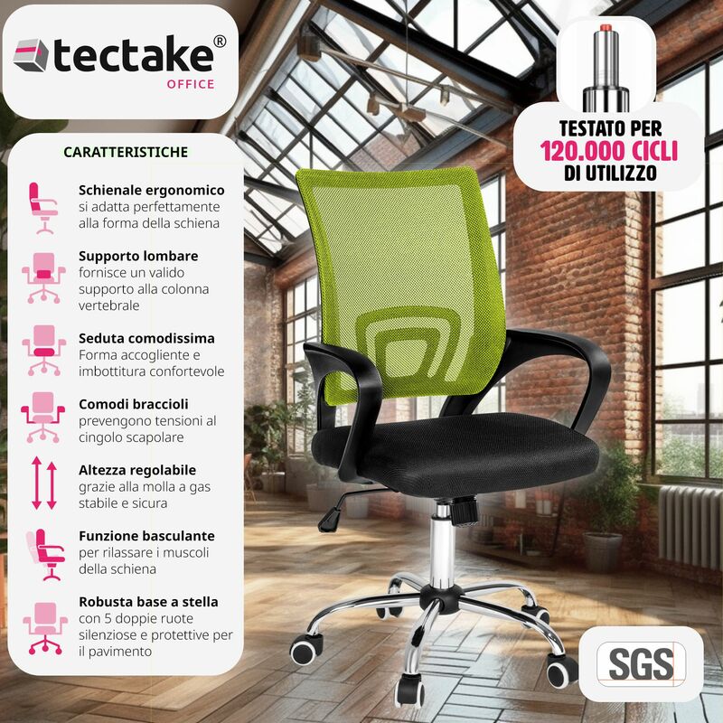 TecTake® Poltrona da Ufficio, Sedia scrivania con Poggiatesta e Braccioli,  Base con Rotelle, Sedia Ergonomica con Altezza Regolabile, Funzione  Basculante, Poltrona Ufficio - Nero : : Casa e cucina