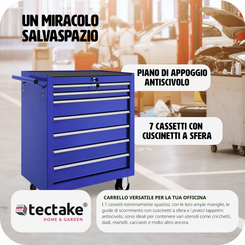 Carrello Portautensili Con 7 Cassetti Per Officina Blu