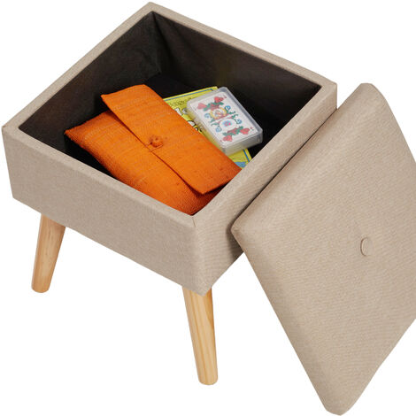 Sgabello Elva - Pouf imbottito effetto lino, sgabello, mobile