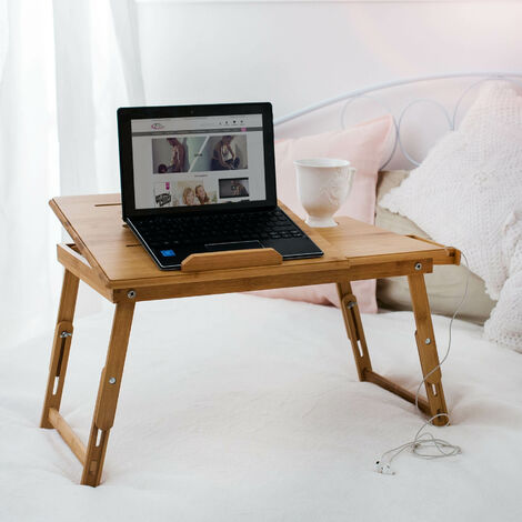 tavolino porta PC da letto 55x35x26cm, in legno, regolabile