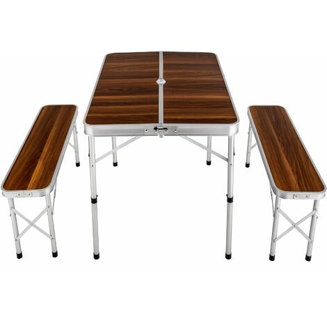 Set tavolo da campeggio con 2 panche panca banco pieghevole a valigia giardino 