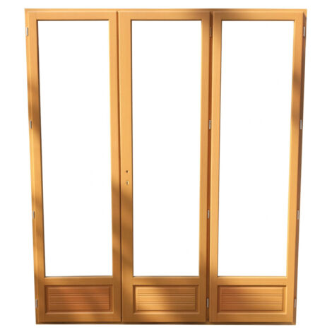 Puerta de madera para ventana de 3 hojas H215 x L180 cm con tablero lateral, GD MENUISERIES