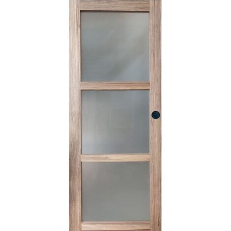 Puerta corredera de madera Frake con vitrina H204 x L73 cm, con conchas negras Gd Menuiseries (1/3)