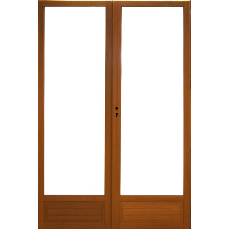 Puerta de madera para ventana de 2 hojas H205 x L120 cm con marco de madera GD MENUISERIES