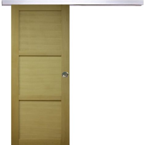 Puerta corredera de madera Ayous de 3 paneles H204 x L73 cm, riel de aluminio, conchas Gd Menusería