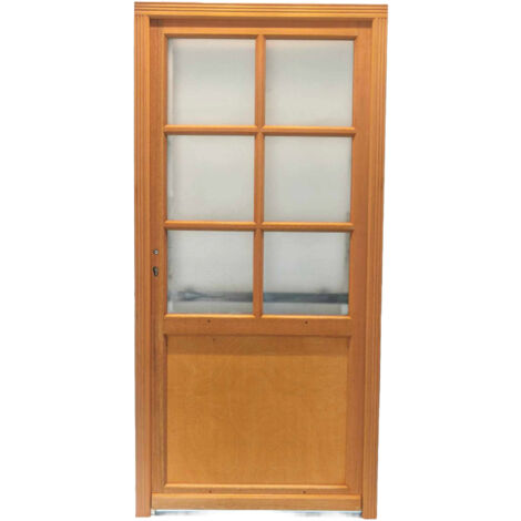Puerta de servicio de madera con vitrina Naxos, H,200xl,80, tablero de la costa, puerta derecha, GD MENUISERIES