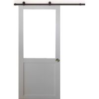 Puerta corredera de taller blanca H204 x L83 cm sin montante + rieles con rodillos, conchas de GD MENUISERIES