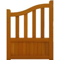 Puerta peatonal de madera con adorno, de 1 m de largo por 1,10/1,30 m de alto, GD MENUISERIES