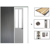 Puerta corredera Atelier En Enrobe blanc Acristalamiento transparente H204 x A73 + Sistema Galandage con tapa suministrada