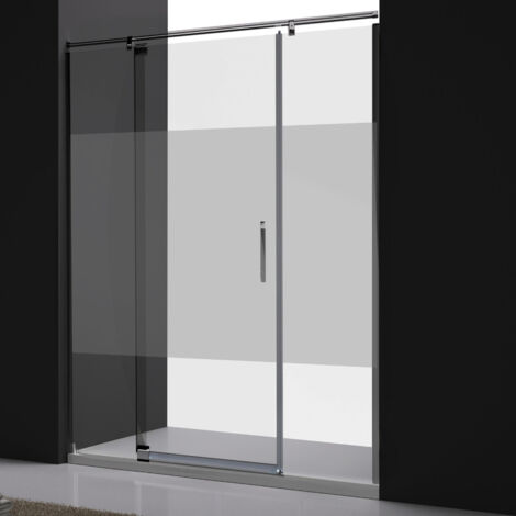 Paroi de douche Fixe + Porte Pivotante Ajustable - 171 à 180 cm - Poignée à Droite - Sablée (1/5)