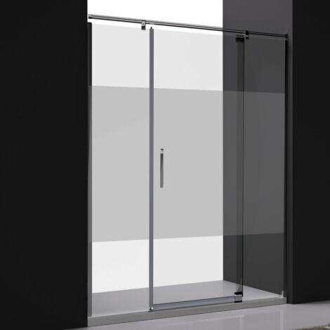 Paroi de douche Fixe + Porte Pivotante Ajustable - 171 à 180 cm - Poignée à Gauche - Sablée (1/5)